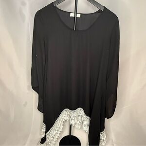 Elegant Black Lace Hem Women's Top